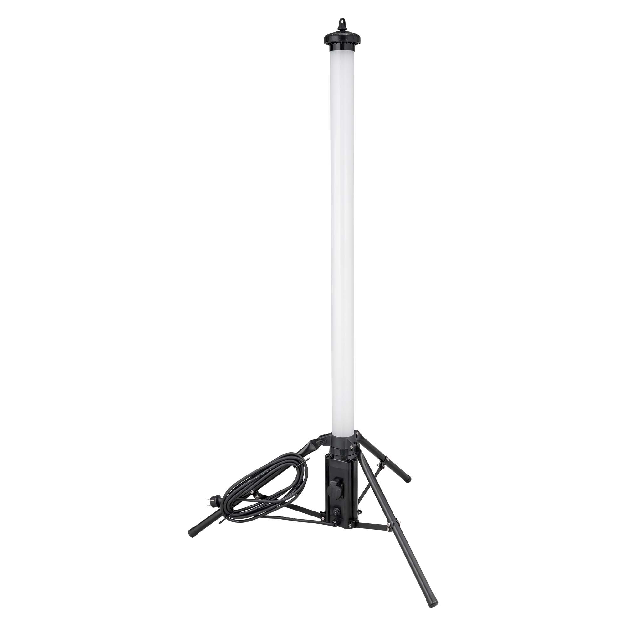 LED-Baustrahler, Stativleuchte, Lichtschlauch, schwarzes Stativ, Netzkabel
