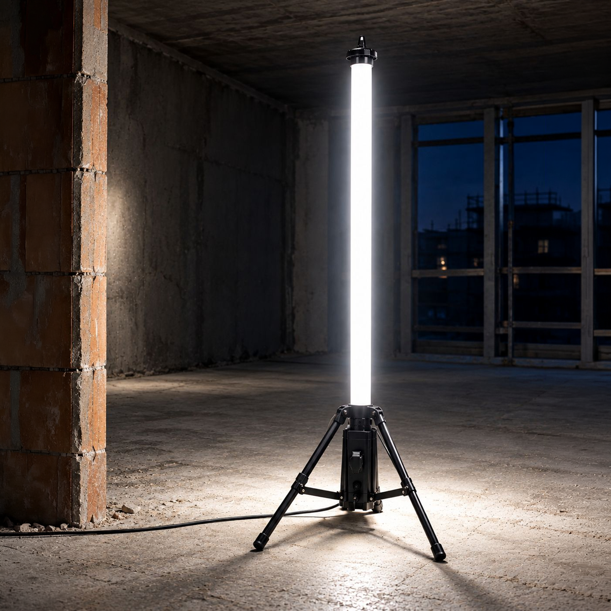 LED-Baustrahler, Stativleuchte, weißes Licht, Teleskoplampe, schwarzes Stativ