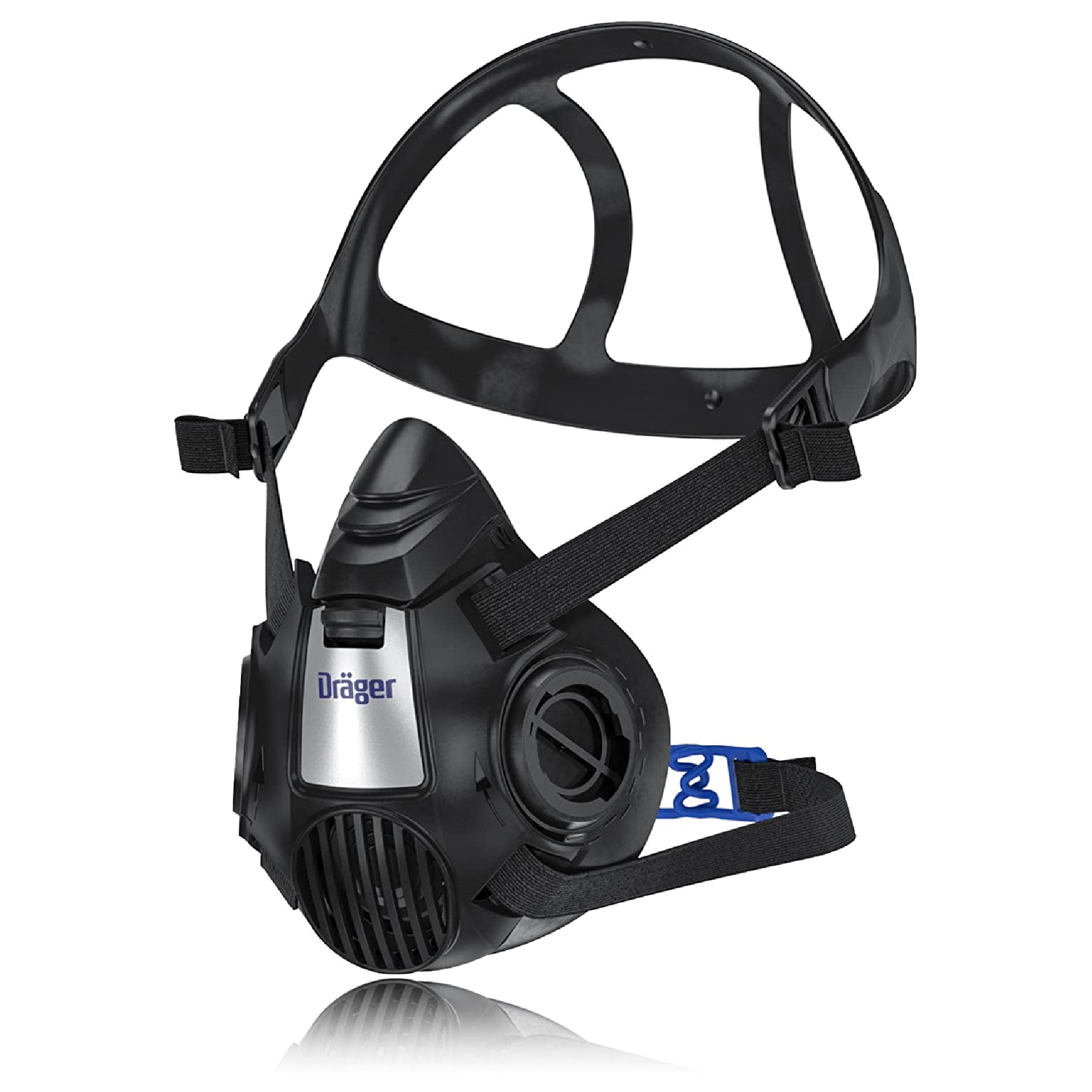 Schwarze Dräger-Halbmaske mit ergonomischer Form, verstellbaren Gurten, ohne Filter