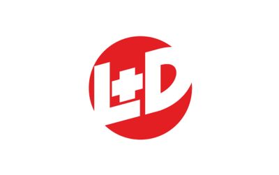 Logo bestehend aus einem roten Kreis mit den Buchstaben "L+D" in Weiß, wobei das "+" als eine Art Kreuz gestaltet ist. Das Design vermittelt ein modernes und dynamisches Aussehen.